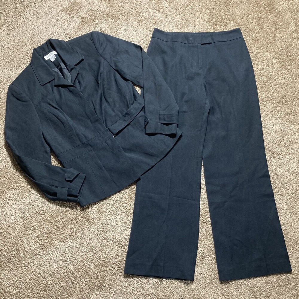 Worthington Petite Size 8P Black Pant Suit Women 2PC Career Church Business